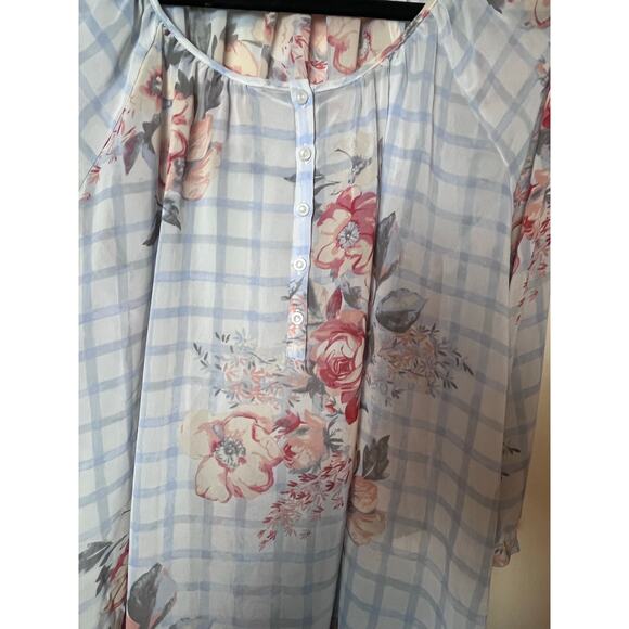 LC Lauren Conrad blue Floral Sheer Blouse XL Professional Career Workwear Office - Picture 4 of 8